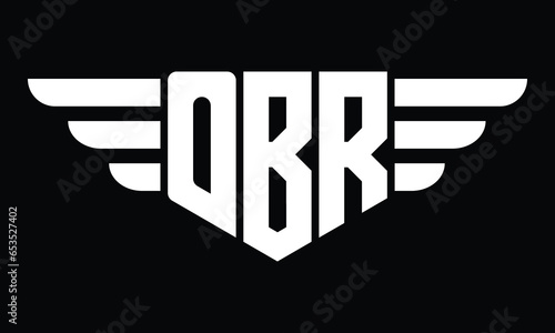 OBR three letter logo, creative wings shape logo design vector template. letter mark, word mark, monogram symbol on black & white.