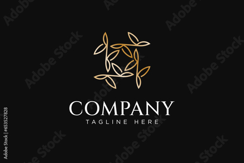 elegant leaves ornament square abstract concept logo design