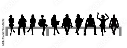Vector set of detailed people sitting silhouettes isolated on white background