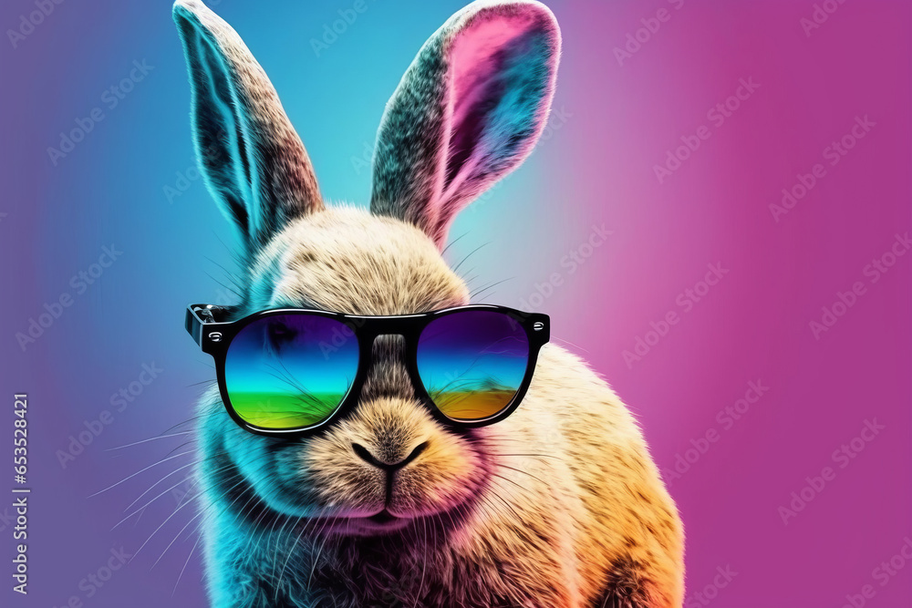 Fototapeta premium Rabbit portrait. Illustration Funny hare with glasses