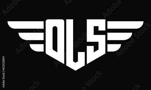 OLS three letter logo, creative wings shape logo design vector template. letter mark, word mark, monogram symbol on black & white.