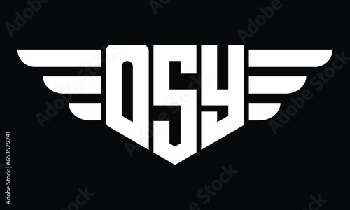 OSY three letter logo, creative wings shape logo design vector template. letter mark, word mark, monogram symbol on black & white.