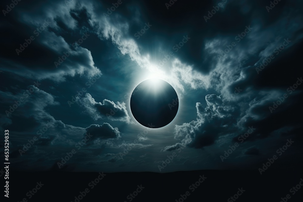 Obraz premium Solar eclipse or Lunar eclipse with the cloud on the sky background.