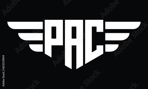 PAC three letter logo, creative wings shape logo design vector template. letter mark, word mark, monogram symbol on black & white.