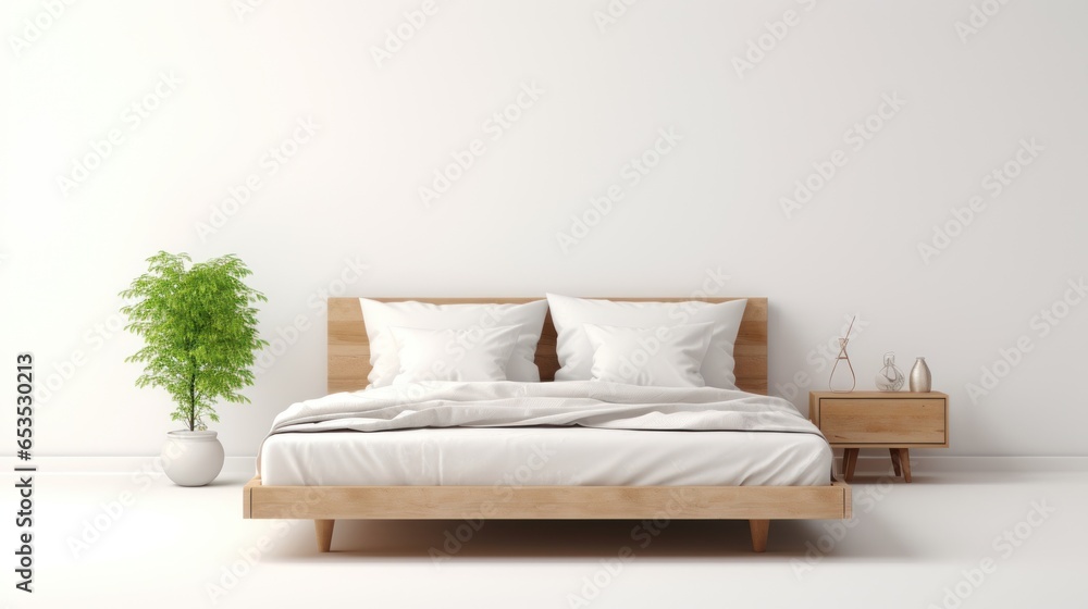 Wooden bed with white sheets