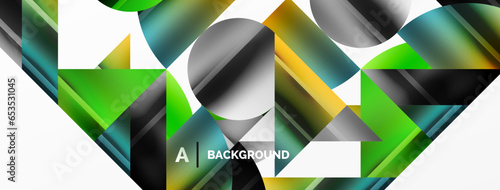 Minimalistic elegance shines through in this metallic background, showcasing composition of circles and triangles, creating geometric masterpiece