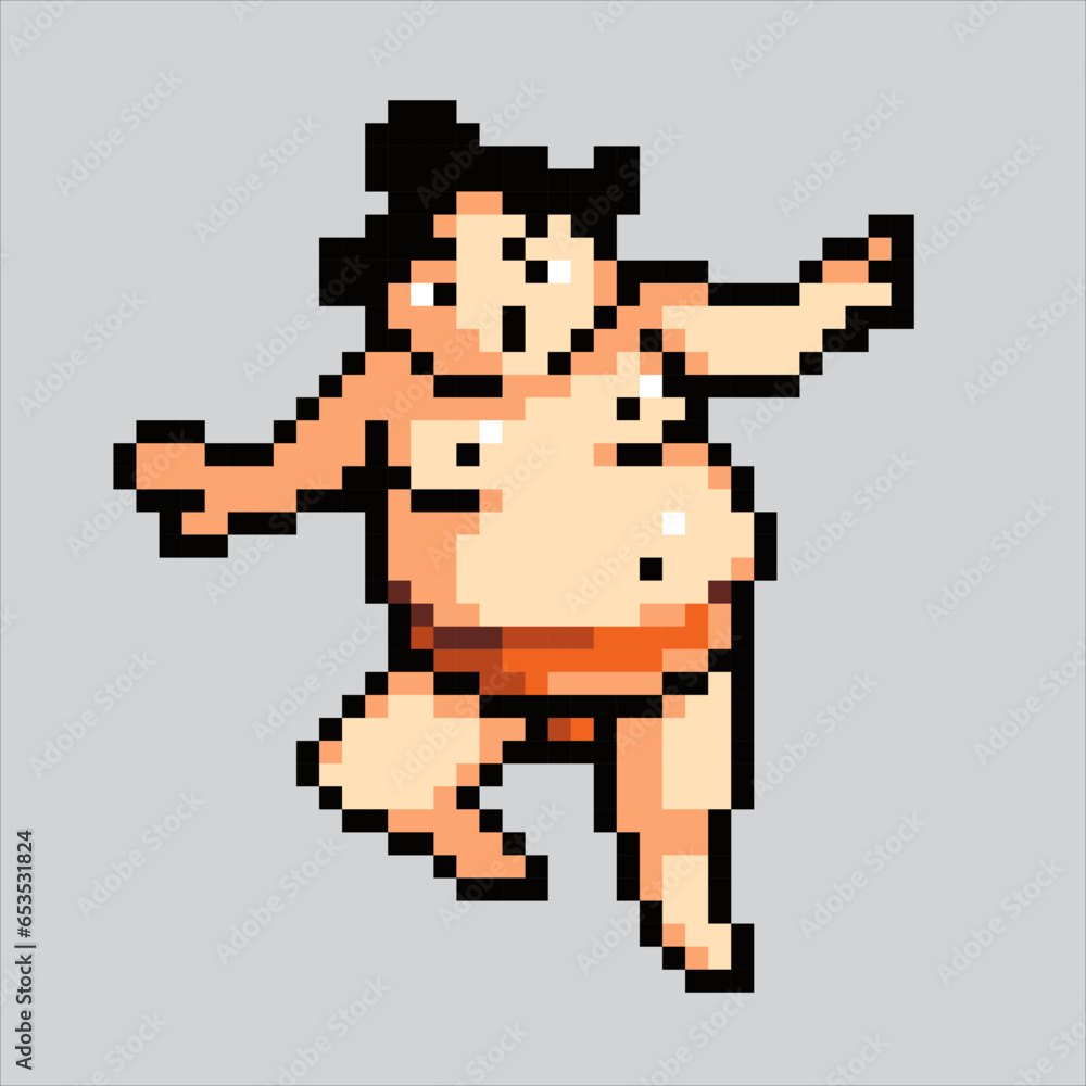 Obraz premium Pixel art illustration Sumo. Pixelated Sumo Guy. Japanese Sumo Guy icon pixelated for the pixel art game and icon for website and video game. old school retro.
