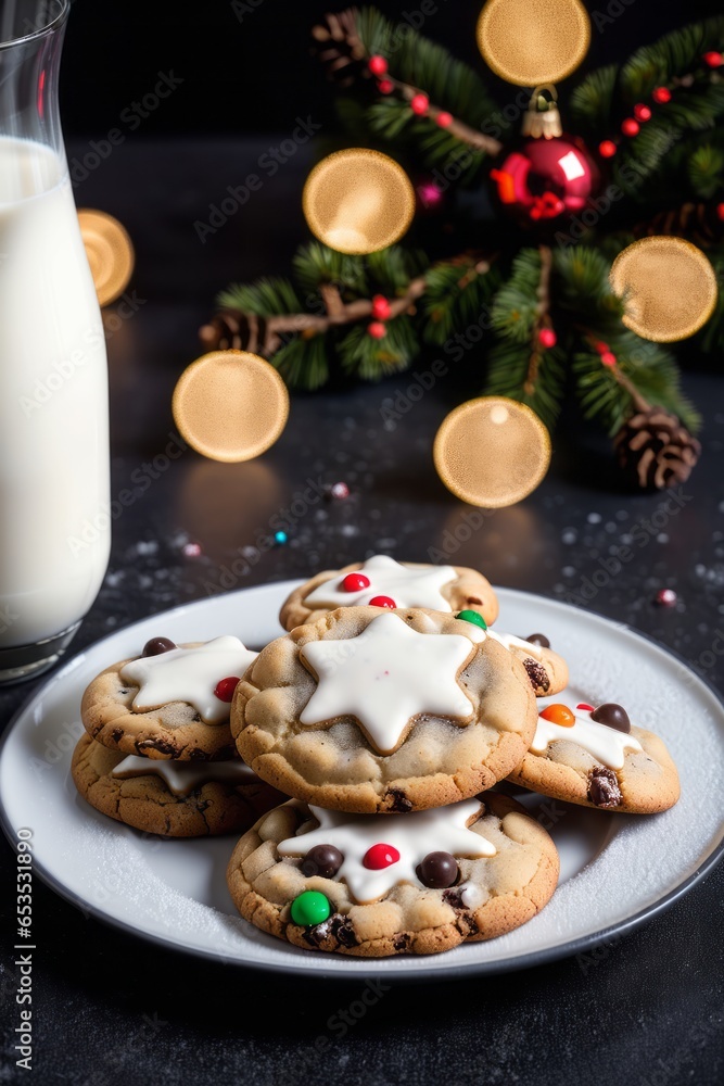 Christmas cookies with a glass of milk Christmas cookies with a glass of milk