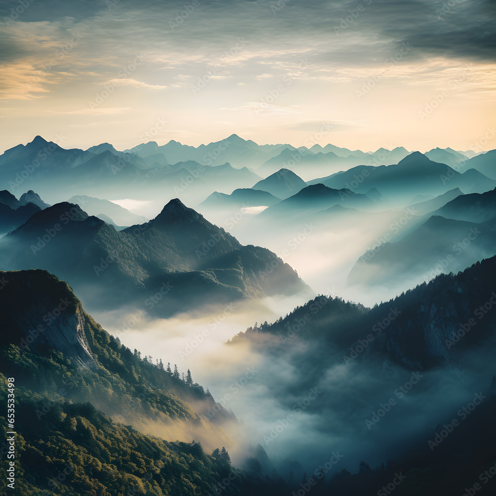 photo mountainous landscape with fog