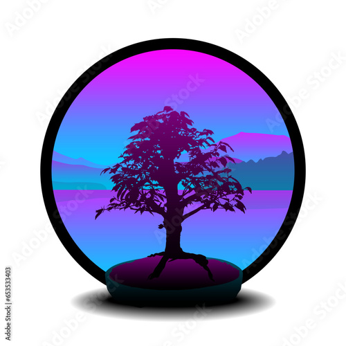 bonsai, arbol, vector, naturaleza, paisajismo