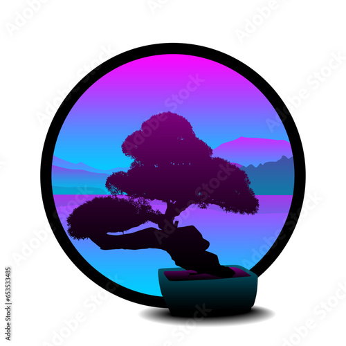 bonsai, arbol, vector, naturaleza, paisajismo