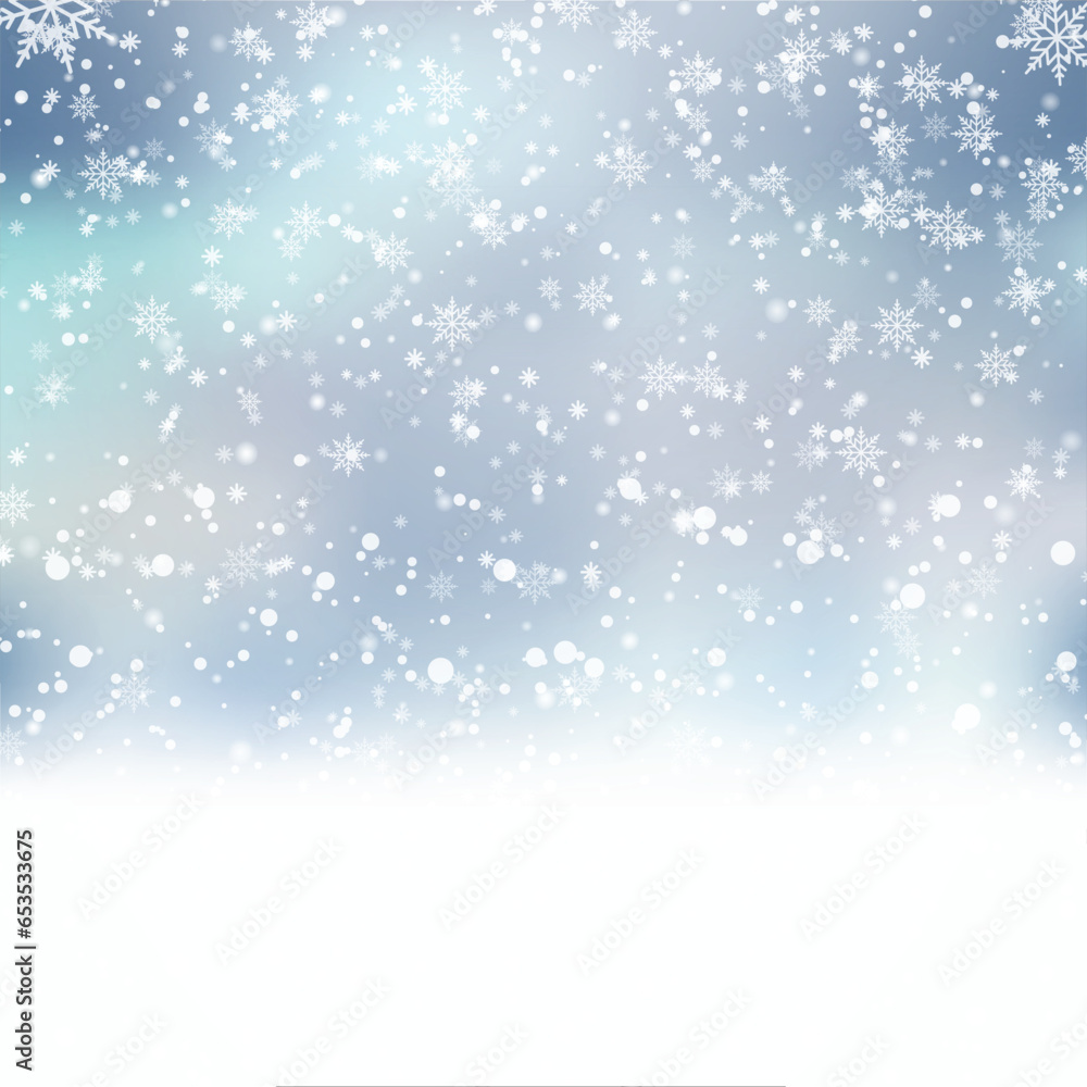 Christmas, Snowy background with falling snow, snowflakes, snowdrift for winter and new year holidays. Vector