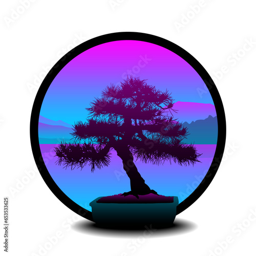 bonsai, arbol, vector, naturaleza, paisajismo
