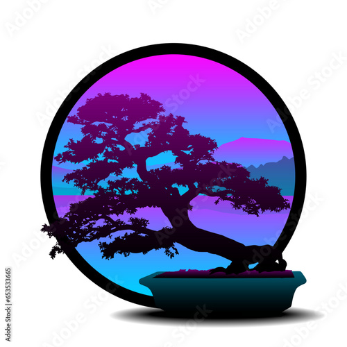 bonsai, arbol, vector, naturaleza, paisajismo