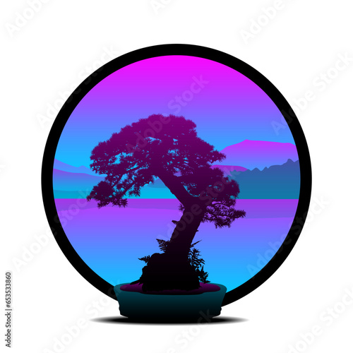 bonsai, arbol, vector, naturaleza, paisajismo
