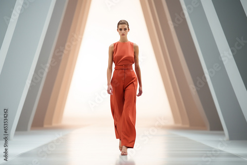 fashion model walking on a ramp minimalistic style photo