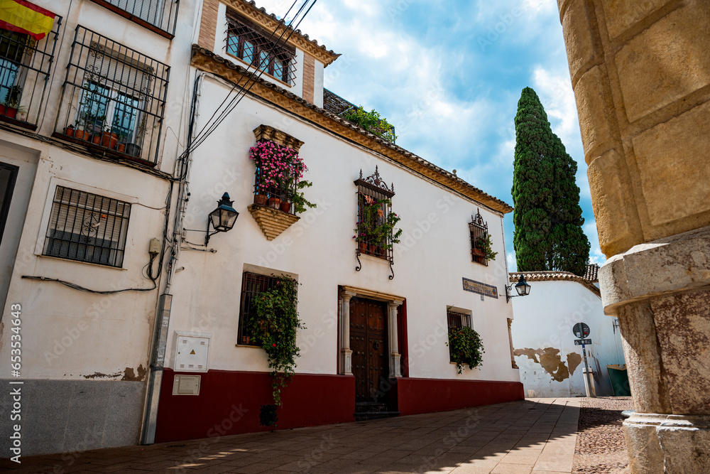 Φωτογραφία Vintage Andalusian Two-Story House with Pink Flowers in Córdoba's Jewish Quarter