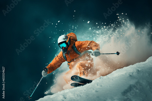 stylish teal and rust orange winter sports photography