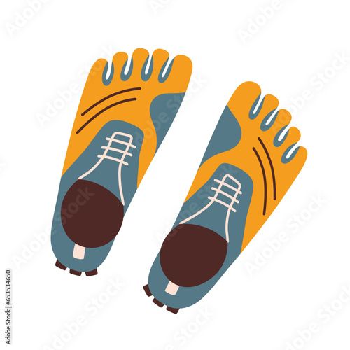 Modern finger shoes icon, sport barefoot sneakers for running, vector illustration of pair oftoe shoes, vector illustration of healthy flat footwear, isolated clipart on white background