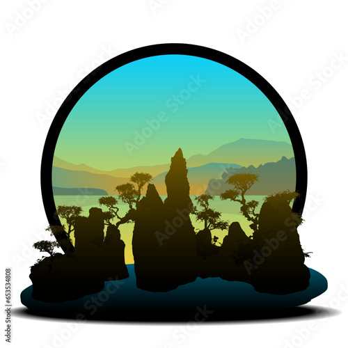 bonsai, arbol, vector, naturaleza, paisajismo