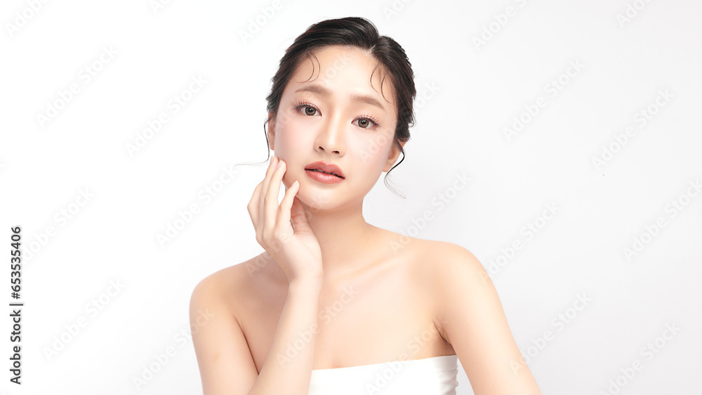 Beautiful young asian woman with clean fresh skin on white background, Face care, Facial treatment, Cosmetology, beauty and spa, Asian women portrait. Beautiful young asian woman with clean fresh skin on white background, Face care, Facial treatment, Cosmetology, beauty and spa, Asian women portrait.