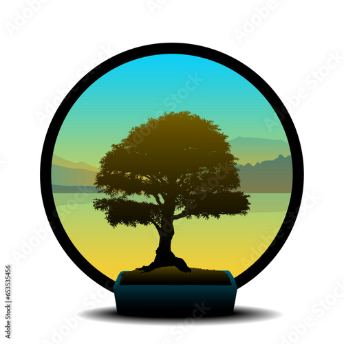 bonsai, arbol, vector, naturaleza, paisajismo
