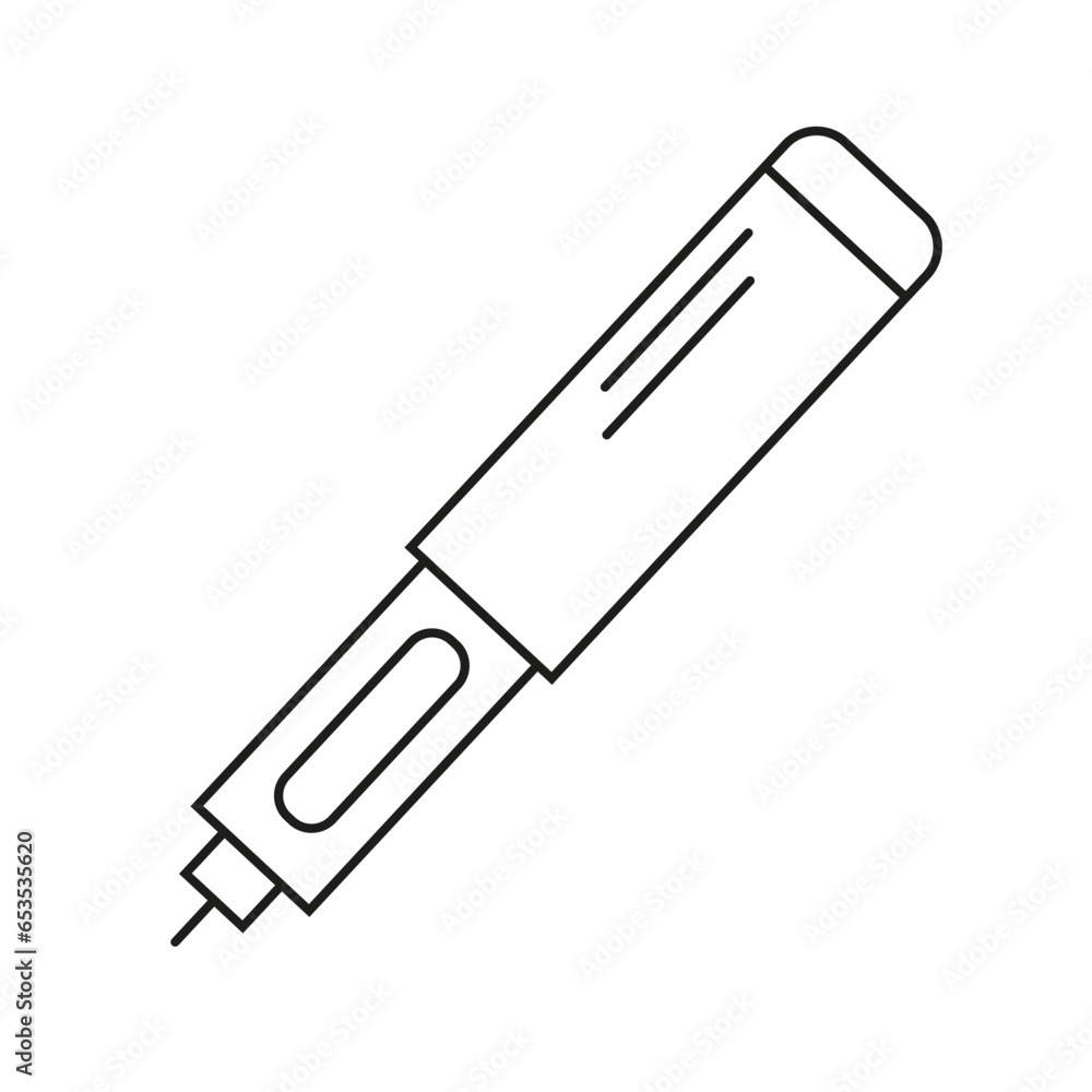 Insulin pen outline icon, diabetic syringe line art vector, insulin injection pen linear style vector illustration isolated on white background. Insulin pen outline icon, diabetic syringe line art vector, insulin injection pen linear style vector illustration isolated on white background.