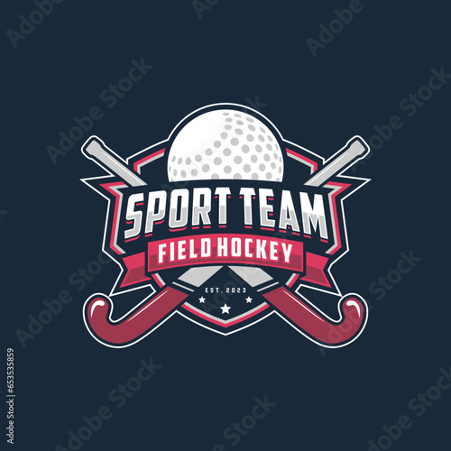 Field hockey logo and badge. Field hockey vector illustration, Field hockey and ball