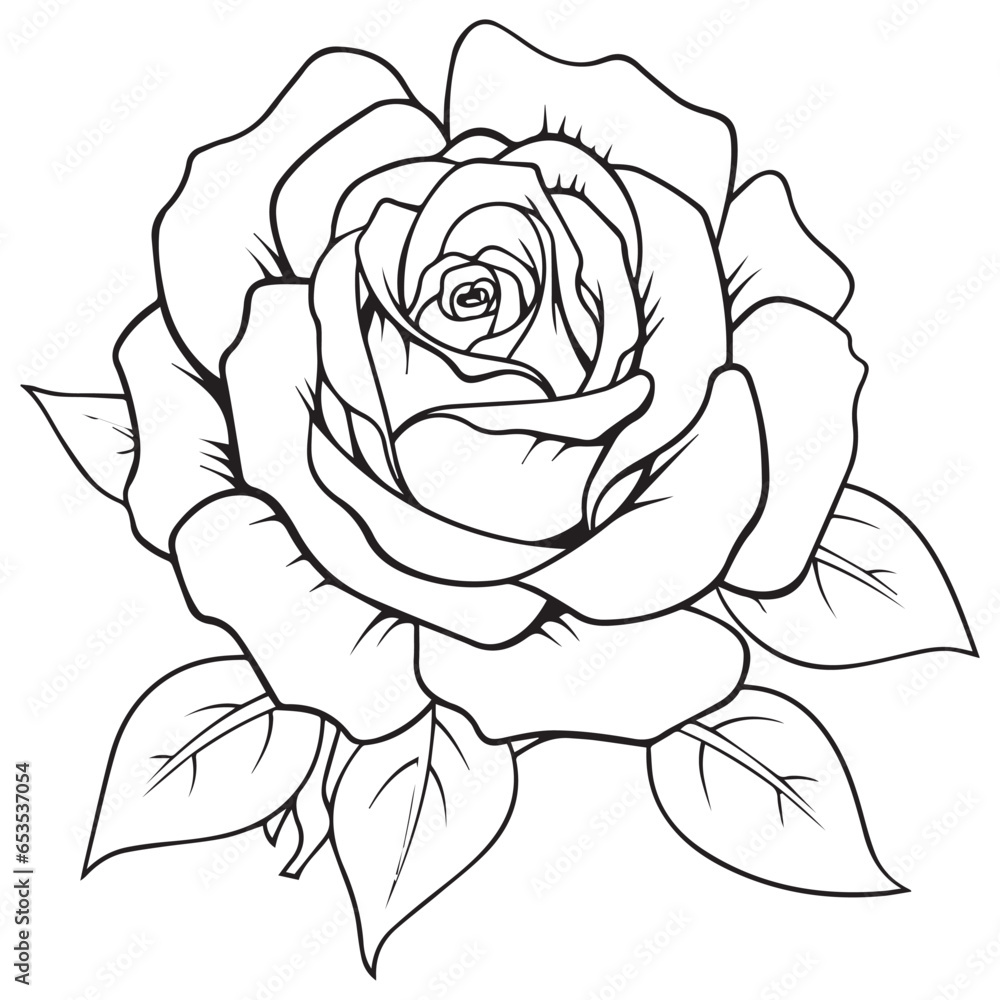 Black and white rose Line art coloring page for adults Black and white rose Line art coloring page for adults