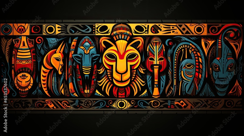 Mask illustration in the style of African tribal art. African tribal ethnic ornament. Traditional design for background, carpet, wallpaper, packaging, fabric.