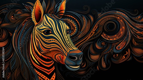 Illustration of a zebra in African style. Transport your creative projects to the heart of Africa with these traditional patterns, ready for ornamentation, background design, carpets, packaging