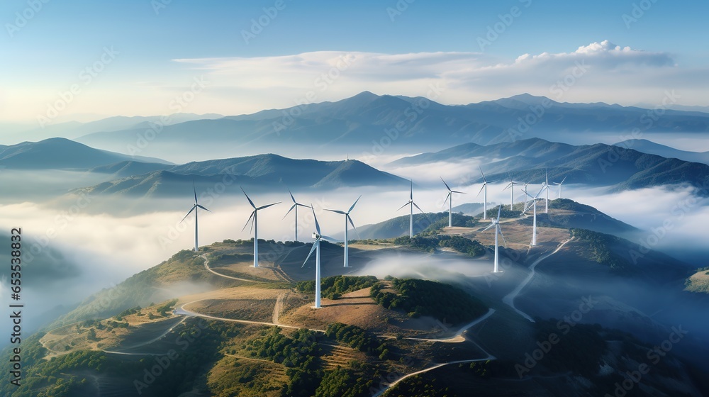 Φωτογραφία A Clean energy industry: Green energy wind farms on high mountains, aerial photo