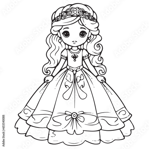 Vector illustration of princess line art coloring page design