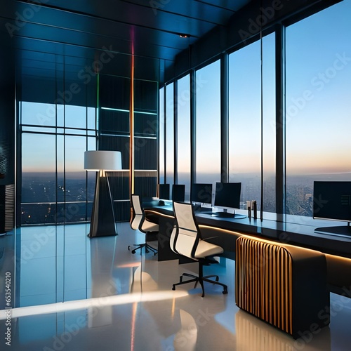 Elegant Blue Office Interiors: Contemporary Workspaces, Stylish Design & Modern Business Environments for Productivity & Aesthetics