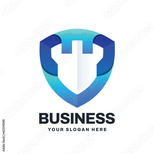 Shield castle logo vector icon illustration