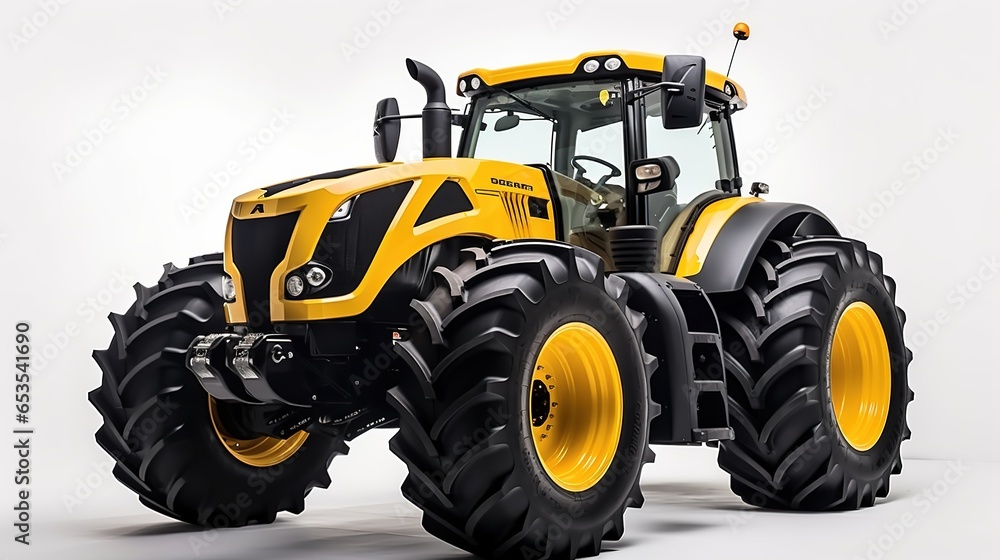 Obraz premium A Close - up view of modern wheeled tractor isolated on clear background.