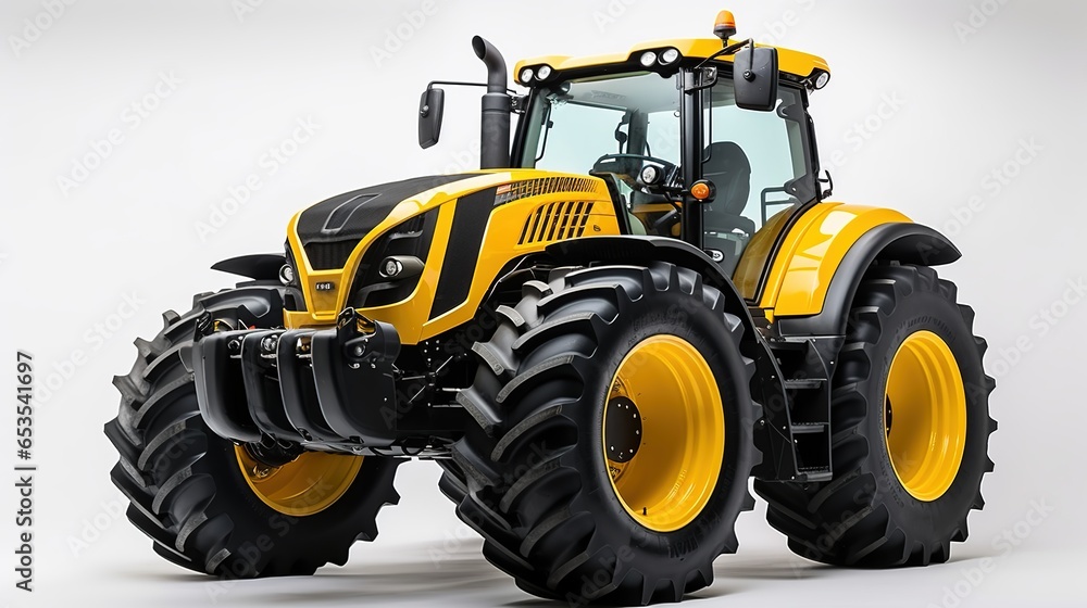 A Close - up view of modern wheeled tractor isolated on clear background. A Close - up view of modern wheeled tractor isolated on clear background.