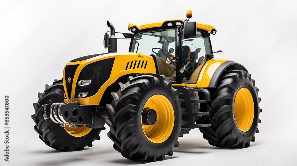A Close - up view of modern wheeled tractor isolated on clear background. A Close - up view of modern wheeled tractor isolated on clear background.