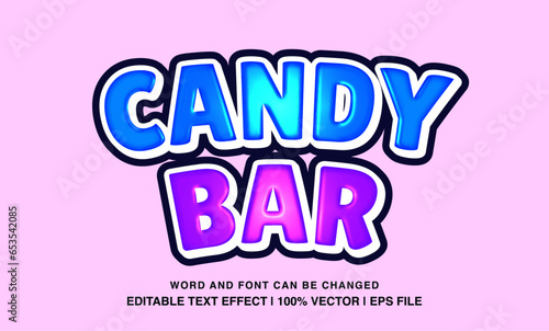 Candy bar editable text effect template, 3d cartoon glossy style typeface, premium vector