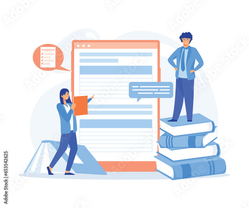 Businessman personal assistant online service, Worker answering calls and assisting with document.  flat vector modern illustration  