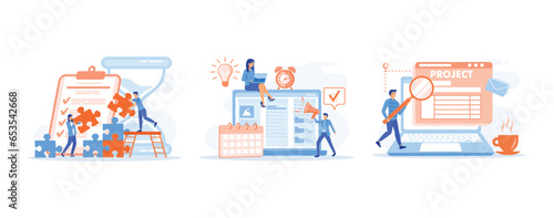 Project management concept, project management software, Project delivery, Project tracking, set flat vector modern illustration