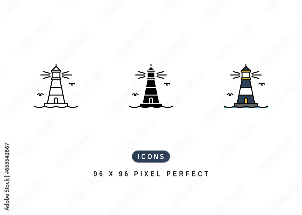 Lighthouse Icon. Sea Tower Building Symbol Stock Illustration. Vector Line Icons For UI Web Design And Presentation Lighthouse Icon. Sea Tower Building Symbol Stock Illustration. Vector Line Icons For UI Web Design And Presentation