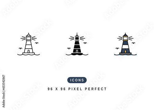 Lighthouse Icon. Sea Tower Building Symbol Stock Illustration. Vector Line Icons For UI Web Design And Presentation