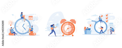 office deadline concept, An Objective Assessment Possibilities Deadline. business people with alarm clock, set flat vector modern illustration 