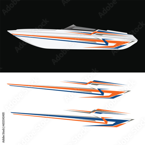 yacht ship wrapping sticker design vector. jet boat vinyl sticker
 photo