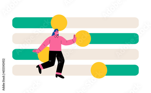 Business woman user customize settings. System adjust, control panel. Concept of custom settings. Flat vector illustration isolated on white background