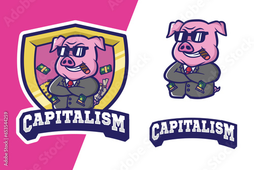 mascot logo pig with money for team esport and design