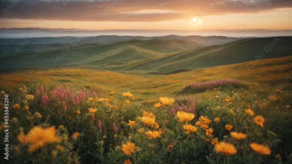 sunrise in the meadow mountains