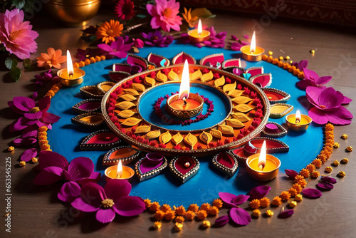 Diwali Diya decorated on the wall diwali concept