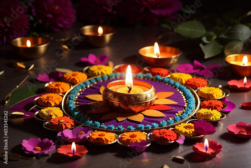 Diwali Diya decorated on the wall diwali concept